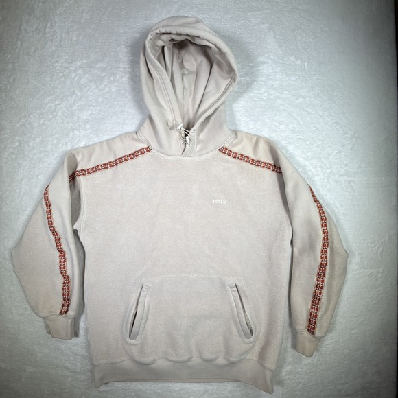 Levi's Tops - Levis Beige Embroidered Trim Hoodie Pullover Casual Fleece Lined Sweatshirt Sz S
